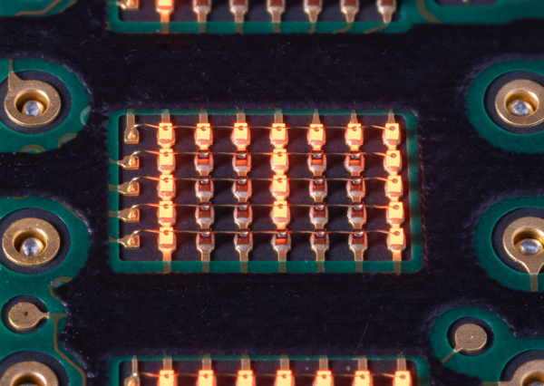 An 5x7 LED matrix display with rows and columns